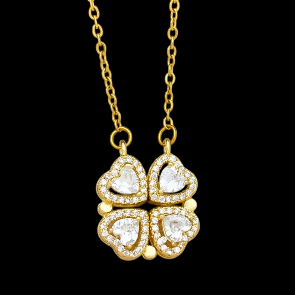 N4. 18K Gold Plated - Crystal - Love Two Way Necklace - New! no Cancels